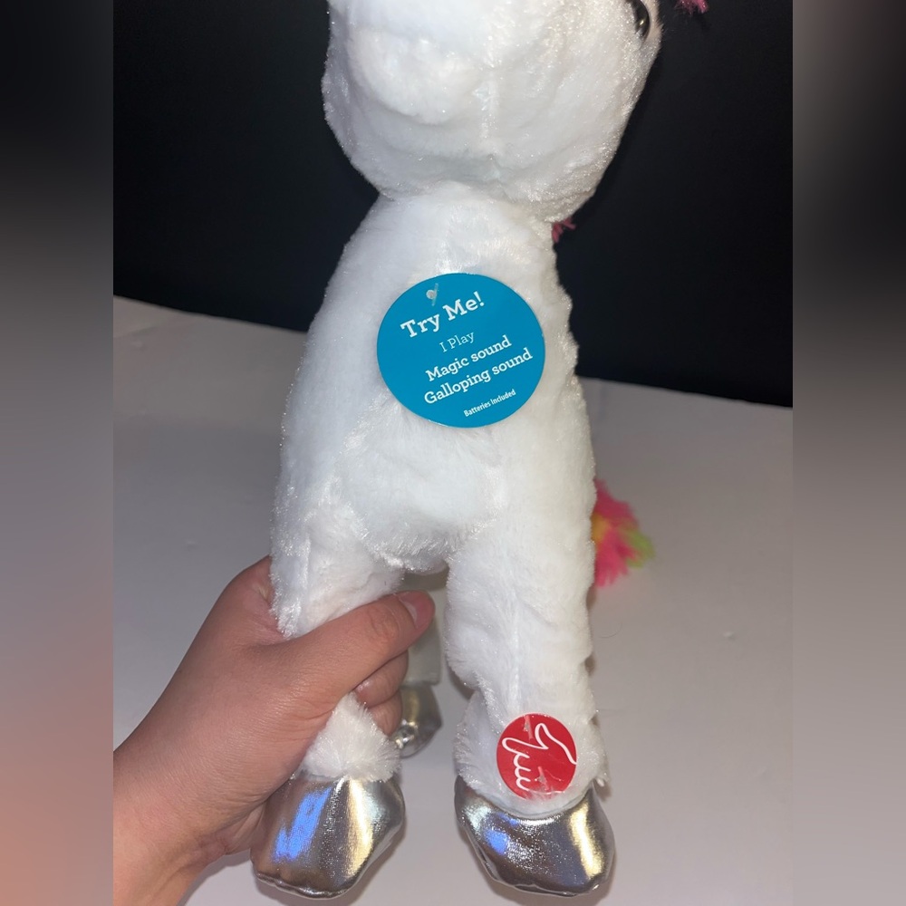 White Plush Unicorn with Rainbow Mane and Silver Hooves - Picture 3 of 7